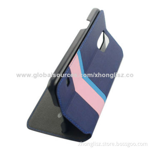 PU Leather Case for Samsung S5, with Stand Design, Contrasting Color Material Matching Design